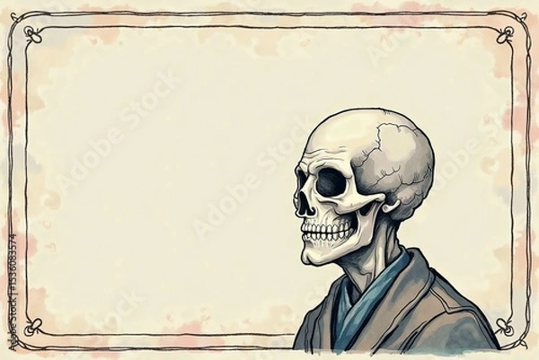 Fototapeta pastel weird hand drawn minimalistic placard with illustration of fortune teller. Creative abstract artwork with antique head