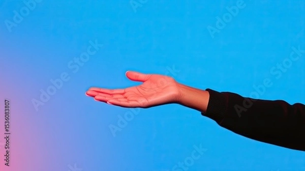 Fototapeta Open Hand Reaching Out Against a Vibrant Blue Background