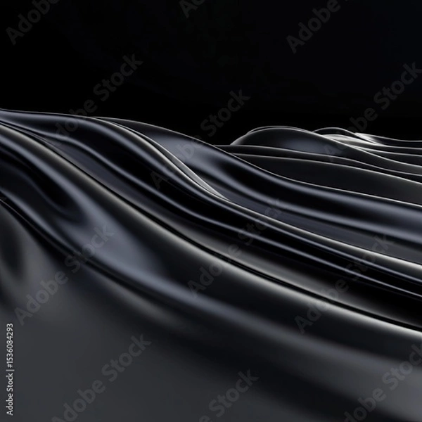 Fototapeta Smooth Black Fabric Waves Flowing in Abstract Textile Art Scene