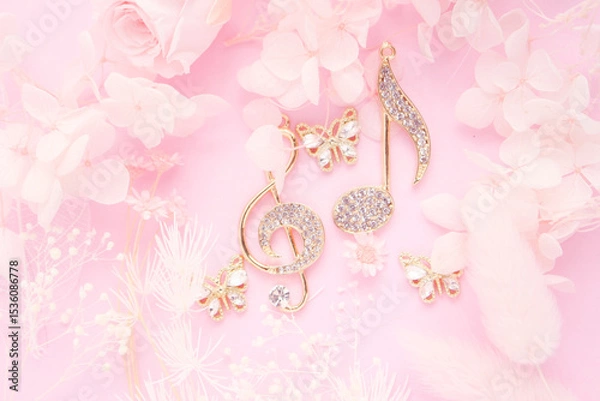 Fototapeta ピンクの花と音楽