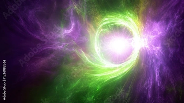 Obraz Glowing energy ring in vibrant purple and green nebula.