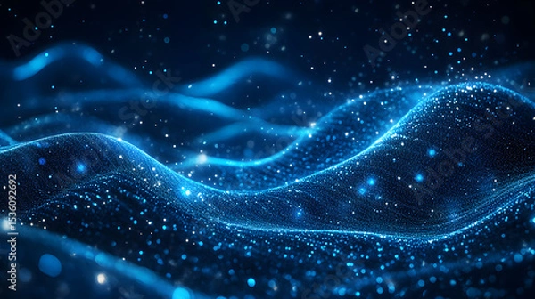 Fototapeta Abstract Flow of Blue Light Beams on a Dark Backdrop