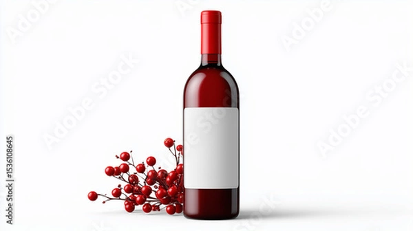 Fototapeta Red Holiday Wine Bottle with Blank Label Mockup