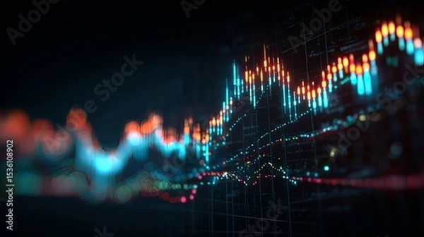 Obraz stock exchange graph with glowing data lines.