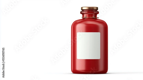 Fototapeta Red Holiday Wine Bottle with Blank Label Mockup