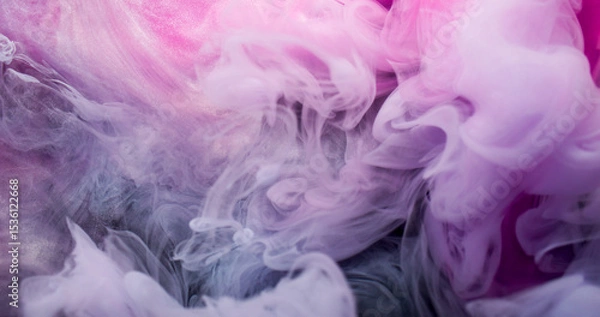 Fototapeta Smoke splash. Steam flow. Pink white pigment haze dissolve in water. Art abstract curl ink blend color defocused background texture.