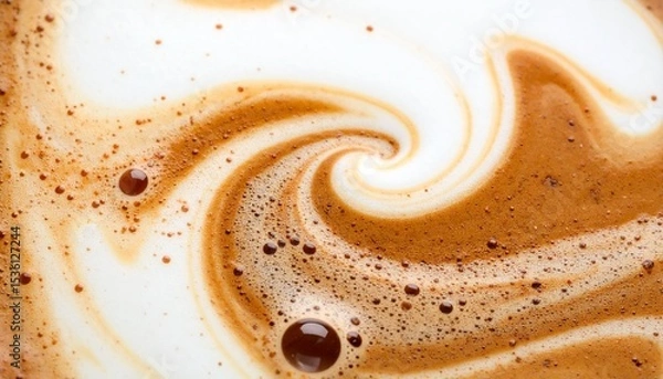 Obraz Macro close-up of swirling coffee foam and chocolate powder. Rich textures and warm tones. Perfect for beverage ads, food blogs, or abstract backgrounds.