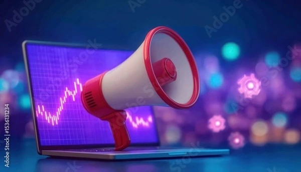 Obraz Laptop screen displaying a stock chart with a megaphone