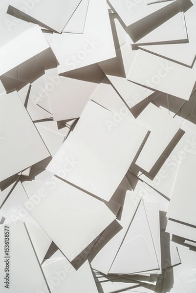 Fototapeta Stack of Blank White Papers with Shadows – Minimalist Background Texture