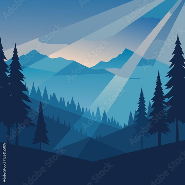 Fototapeta misty morning forest scene with light rays through.svg