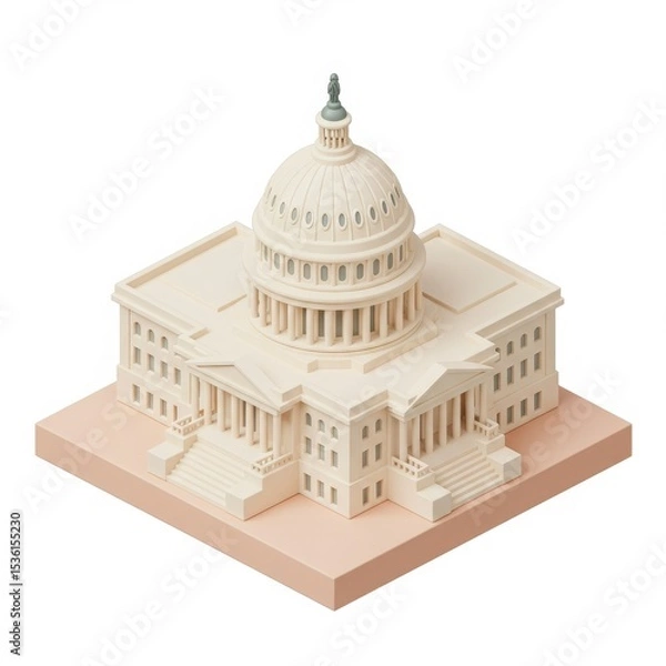 Fototapeta Isometric 3D model of the US Capitol Building in Washington, DC with a minimalist base.
