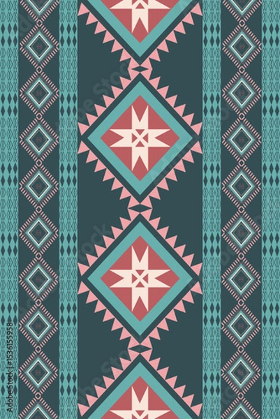 Fototapeta Aztec Native Navajo tribal ethnic Southwest Mexican, geometric texture seamless pattern fabric colorful design vector for textile printing blanket rug carpet fashion