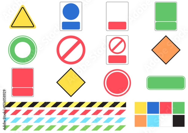 Fototapeta A collection of colorful shapes and symbols for adding text and additional symbols, mostly industrial.