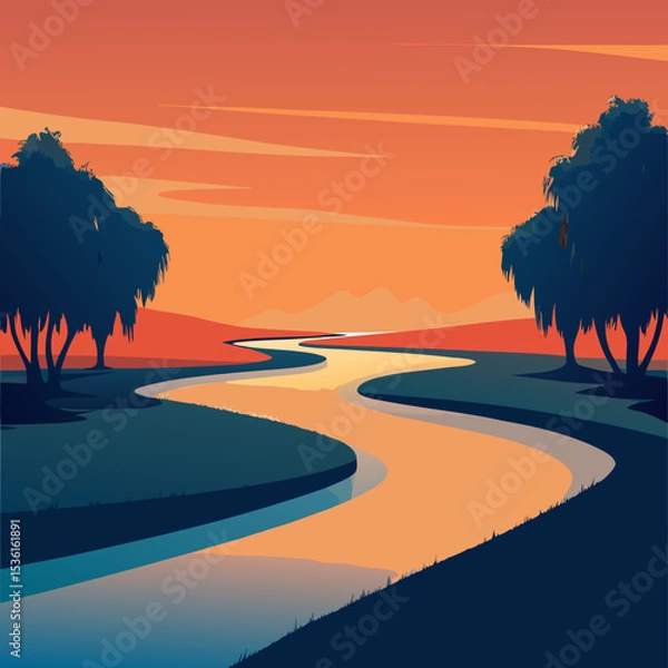 Obraz serene river bend with willow trees and a soft 