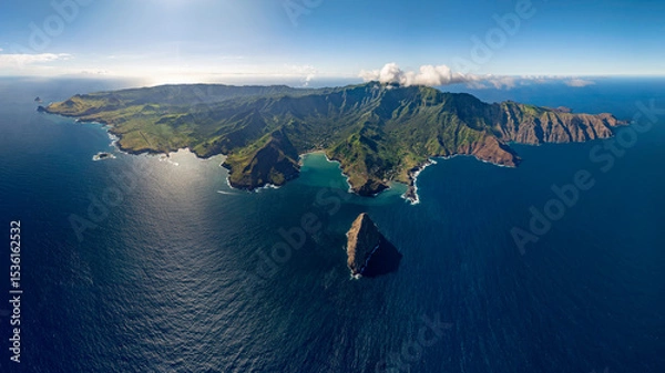Fototapeta magnificent aerial view of the island of UA HUKA in the Marquesas archipelago in French Polynesia