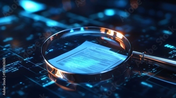Obraz Digital document analysis magnifying glass data security