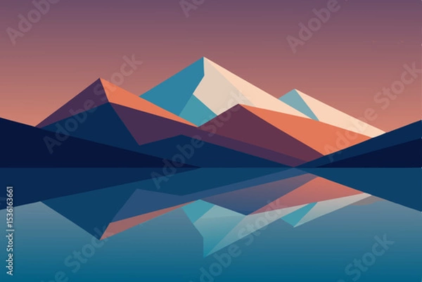 Obraz stylized mountain lake with geometric reflections