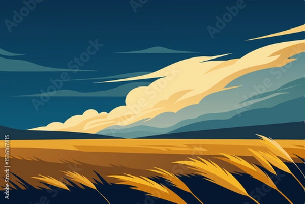 Obraz windswept prairie with golden grass and distant 