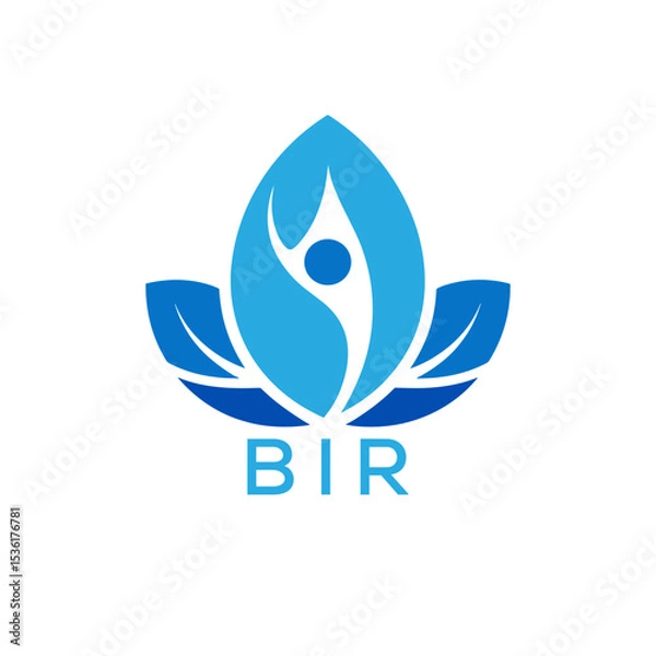 Obraz Modern Wellness Leaf Logo Design with Human Figure and BIR Letters in Blue Gradient.
