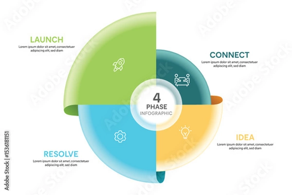 Obraz Origami Style Pie Chart Circle Infographic Template With 4 Options, Steps, Parts, Segments. Business Concept. Marketing iInfographic Vector Illustration.