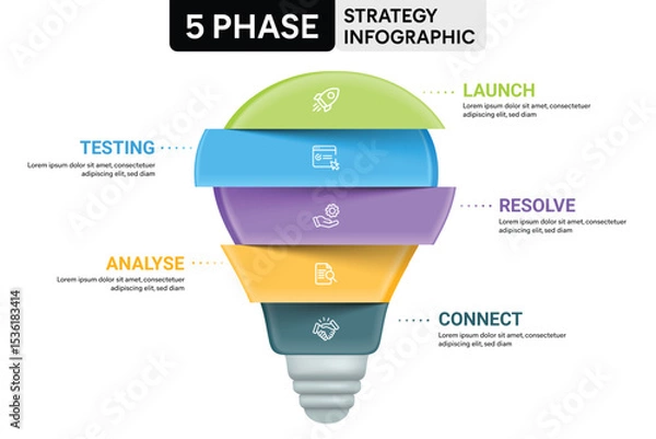 Obraz Light Bulb Origami Style Infographic Template with 5 Options, Steps, Parts, Segments. Business Concept. Marketing Infographic Vector Illustration.