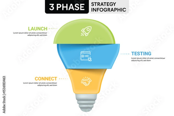 Obraz Light Bulb Origami Style Infographic Template with 3 Options, Steps, Parts, Segments. Business Concept. Marketing Infographic Vector Illustration.