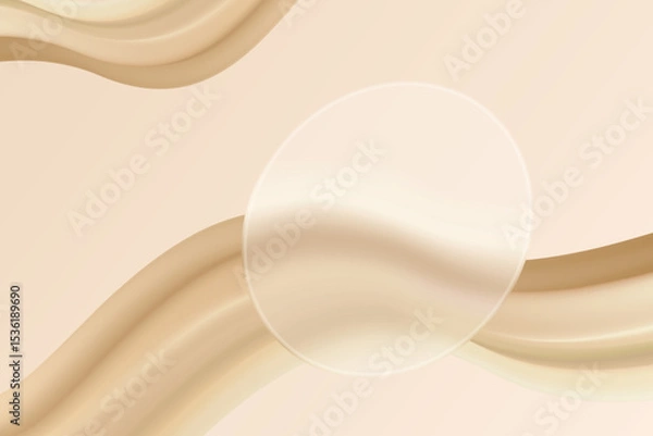 Obraz Aesthetic Soft Fluid Waveform On Pastel Beige Background With Round Glassmorphism Frame. Minimal Aesthetic Design Vector Illustration For E-commerce, Beauty, Cosmetic, Fashion, Web, UI, Etc.
