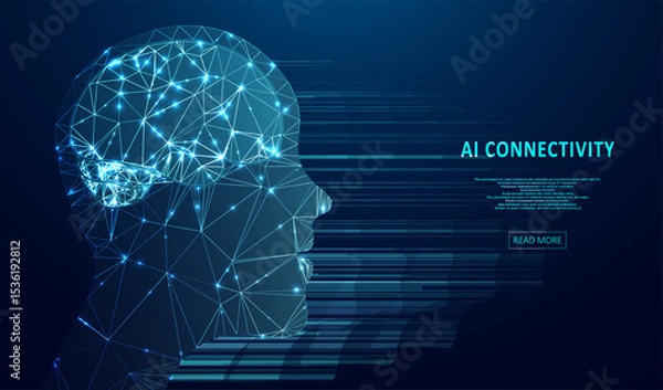 Fototapeta Artificial Intelligence illustration of brain. Machine learning concept. Abstract glowing brain connections. Particles liquid dynamic flow. Graphic concept for your design