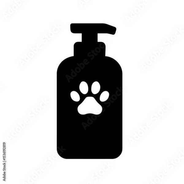 Obraz Pump bottle with paw print – represents pet shampoo or soap, solid icon