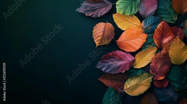 Obraz Vibrant Autumn Leaves on Dark Background Nature Photography