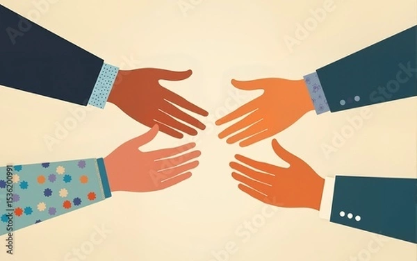 Fototapeta Helping hands reaching towards each other, linear mutual support, assistance, community aid concept. High quality