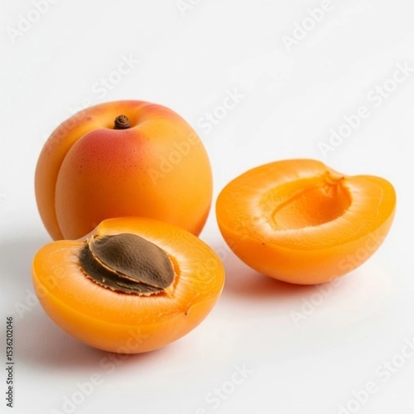 Fototapeta Fresh Ripe Apricots with Pit on White Background