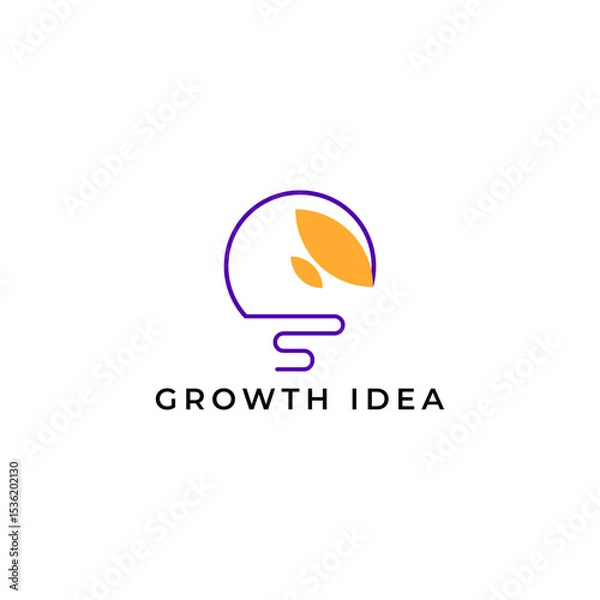 Fototapeta ILLUSTRATION ABSTRACT IDEA WITH LEAF SIMPLE BULB LAMP ORANGE PURPLE COLOR LOGO ICON TEMPLATE DESIGN VECTOR