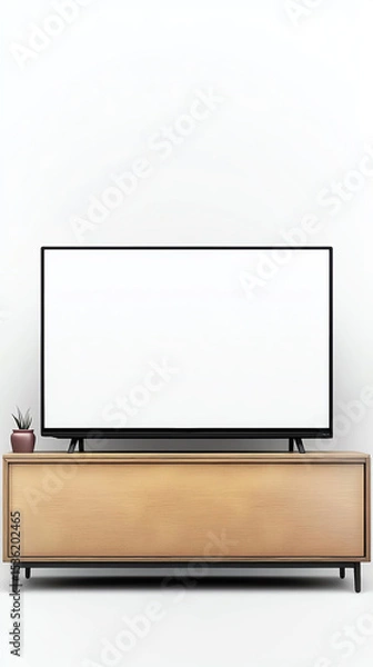 Fototapeta Blank screen of a retro TV on a vintage cabinet with nostalgic decorations Illustration style.