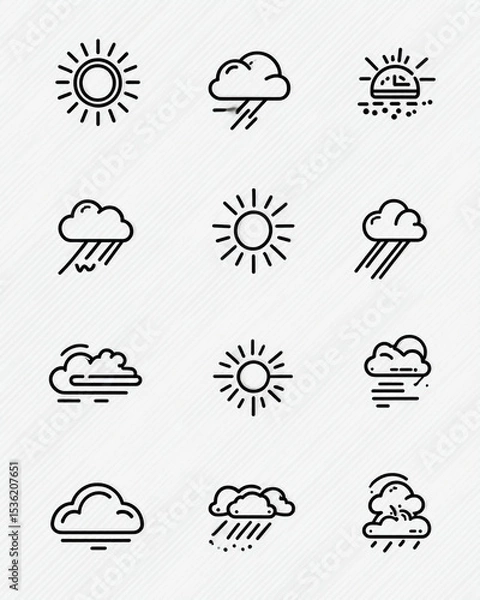 Fototapeta Weather icons showing sun rain and clouds on a white background image