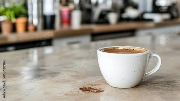 Obraz Aromatic coffee cup on counter, inviting atmosphere and brewing moment