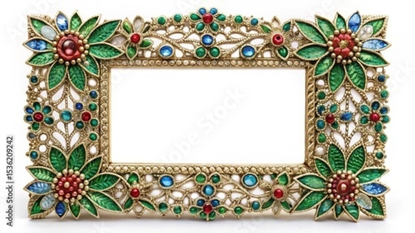 Fototapeta Ornate Decorative Picture Frame with Colorful Gemstone Accents and Intricate Floral Design