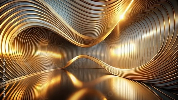 Fototapeta Abstract Golden and Silver Architectural Design with Smooth Curves and Reflective Surfaces