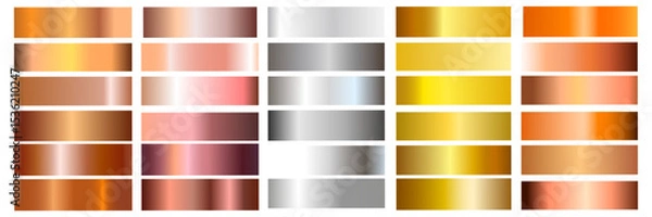 Fototapeta Gold rose, silver, bronze, copper and golden foil texture gradation background set. Vector shiny and gradient collection for border, frame