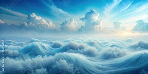 Fototapeta Serene Dreamscape  Ocean of Clouds Under a Vast, Bright Sky with billowing fluffy formations and soft light