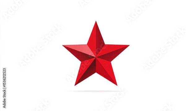 Fototapeta A single red star with visible facets isolated on a white background