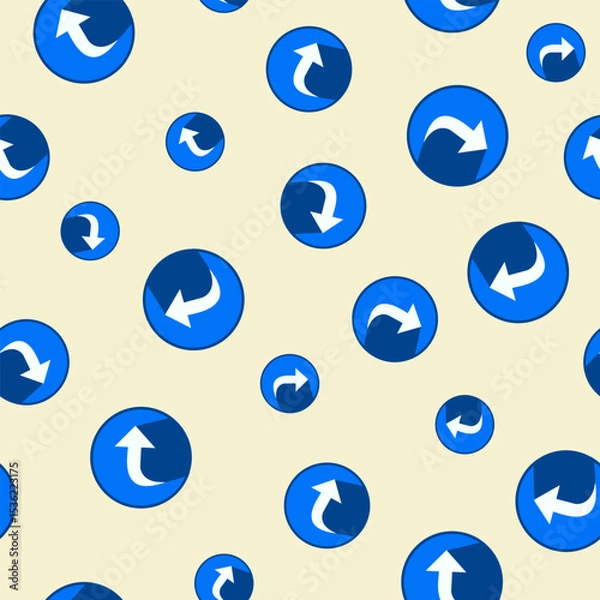 Obraz seamless vector pattern with white arrows in blue circles on a light beige background, for decorating your designs in an abstract symbolic style internet transfers