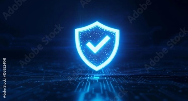 Fototapeta Glowing Shield with Checkmark, Security Concept