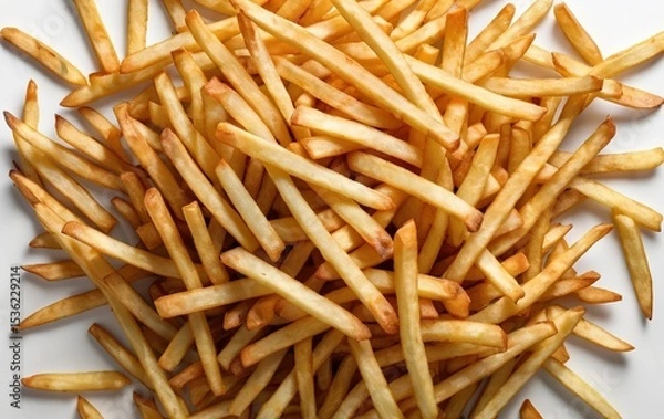 Obraz Generative AI French Fries Pile - White Background Design