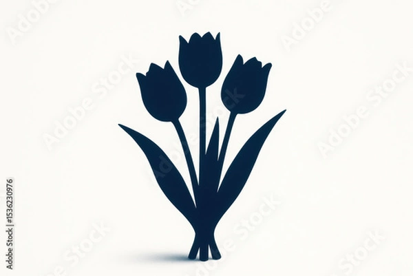 Obraz Minimalist silhouette of three blooming tulips with leaves on a clean white background highlighting elegant floral design elements