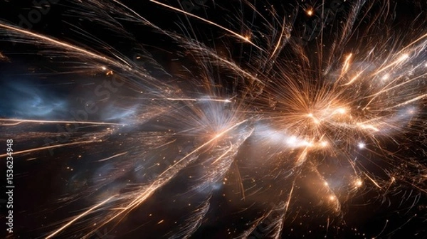 Fototapeta Streaks of Fire: Dynamic shot of a firework explosion, its glowing embers and smoky tendrils painting a mesmerizing, high-energy display against the night sky