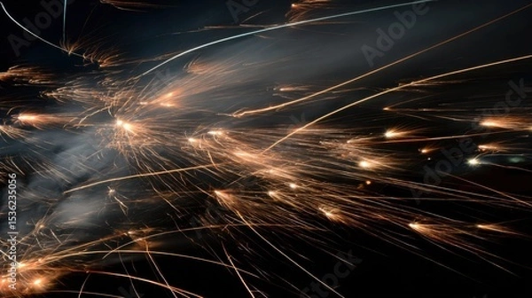 Fototapeta Explosive Energy: A captivating display of energy, with golden sparks streaking across a dark expanse, creating a sense of dynamism and power. 