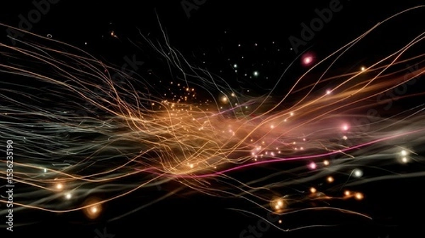 Fototapeta Luminous Energy Flow: This abstract depiction of luminous energy strands dancing against a stark backdrop. It encapsulates concepts of innovation, technological advancement, and interconnectivity.