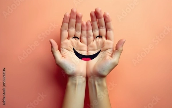Obraz Bunte Hände mit Smiley als Hintergrund. High quality