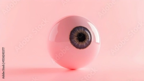 Fototapeta 3D rendering of a shiny eyeball, with the eye iris set against a pink backdrop
